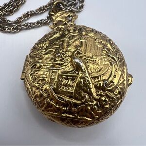 Spectacular Arthur Pepper Gold Tone Peacock Locket Pendant Necklace